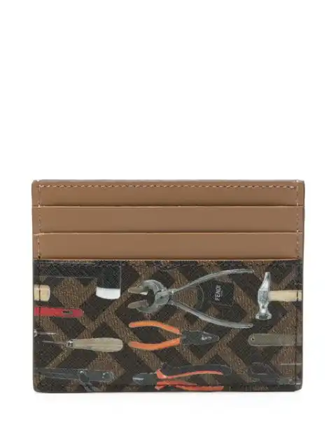 FENDI FF Tool-print leather cardholder