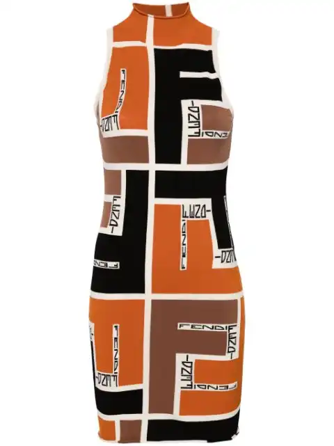 Affordable FENDI colour-block high-neck minidress