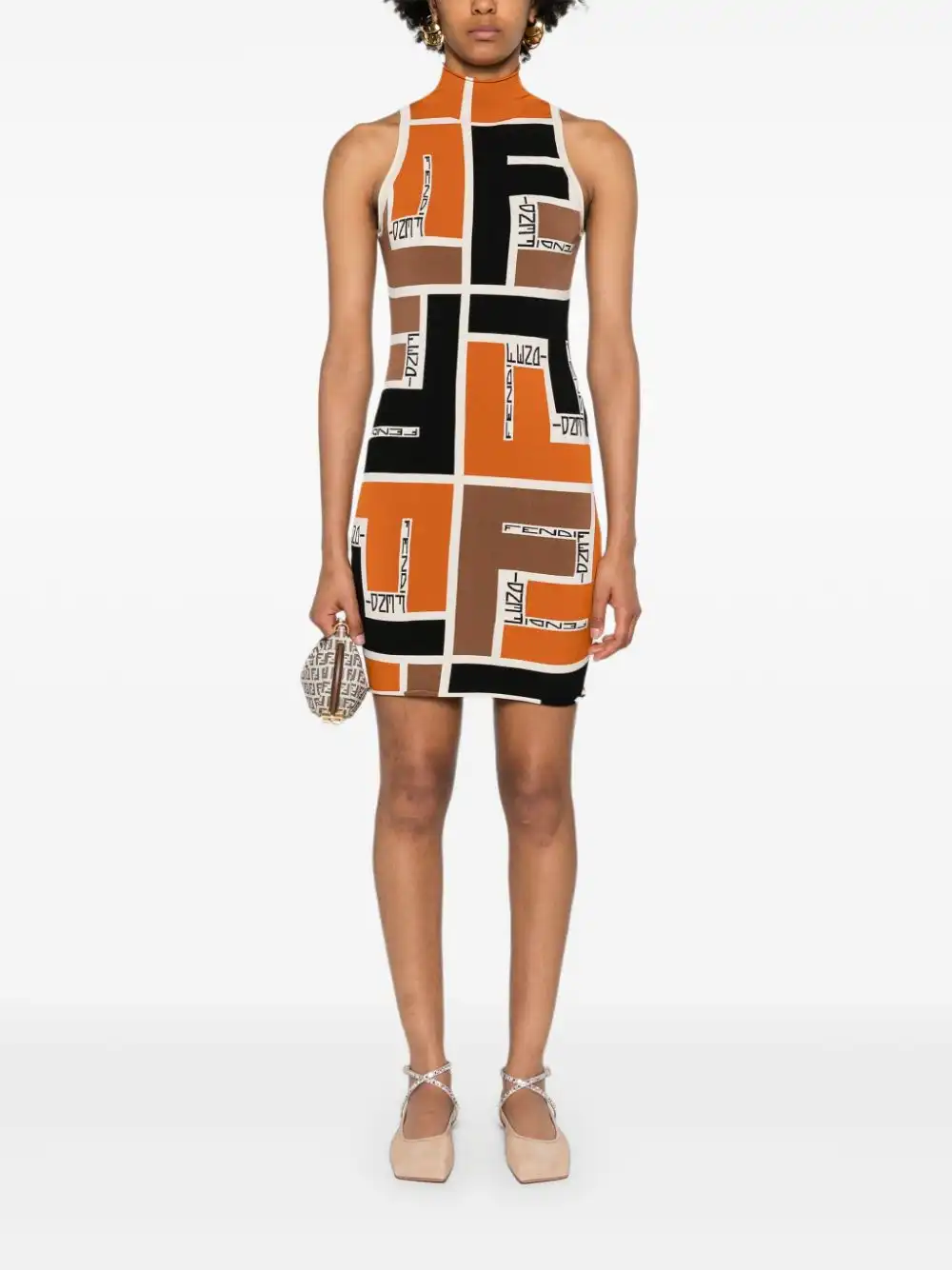 Affordable FENDI colour-block high-neck minidress