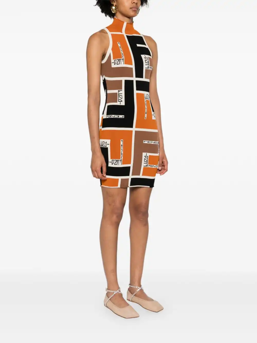 Affordable FENDI colour-block high-neck minidress