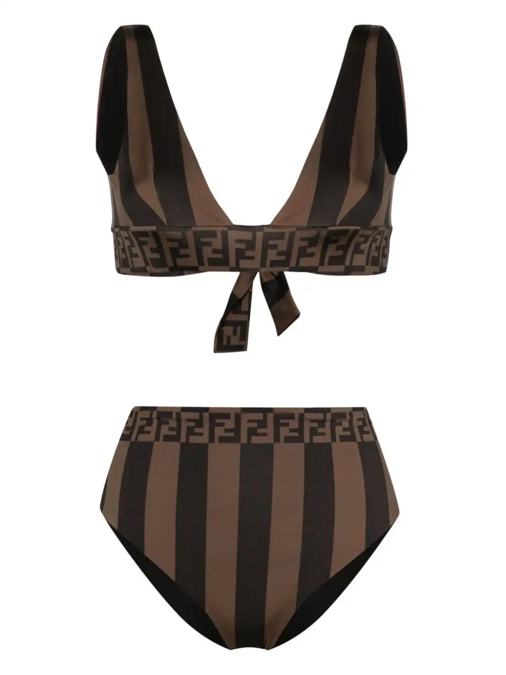 Affordable FENDI FF-motif striped bikini