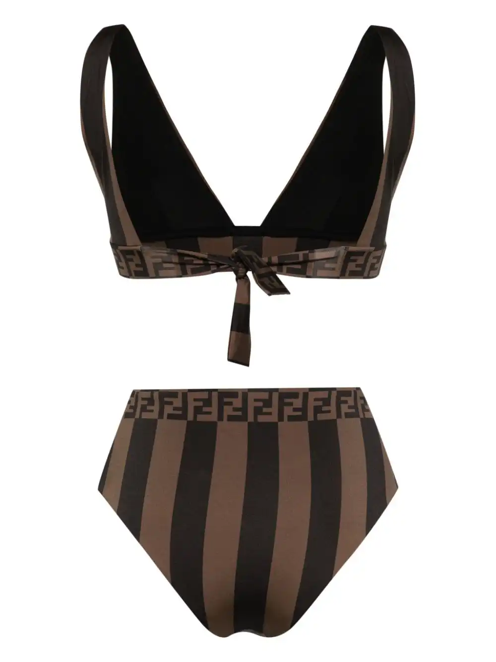 Affordable FENDI FF-motif striped bikini