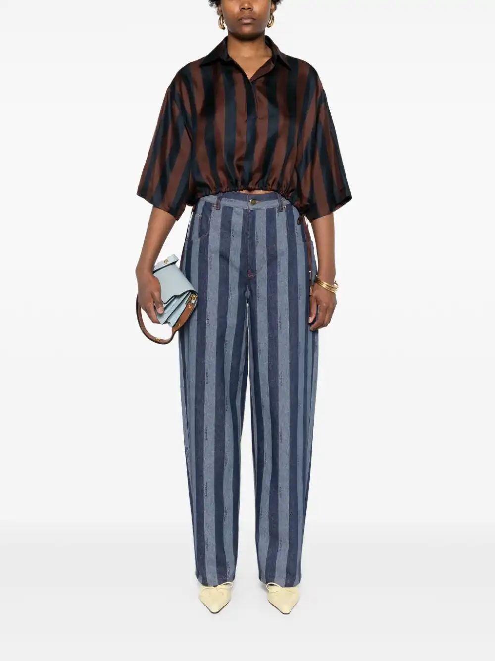 Cheap FENDI Pequin striped cropped shirt