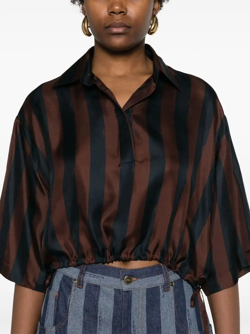 Cheap FENDI Pequin striped cropped shirt