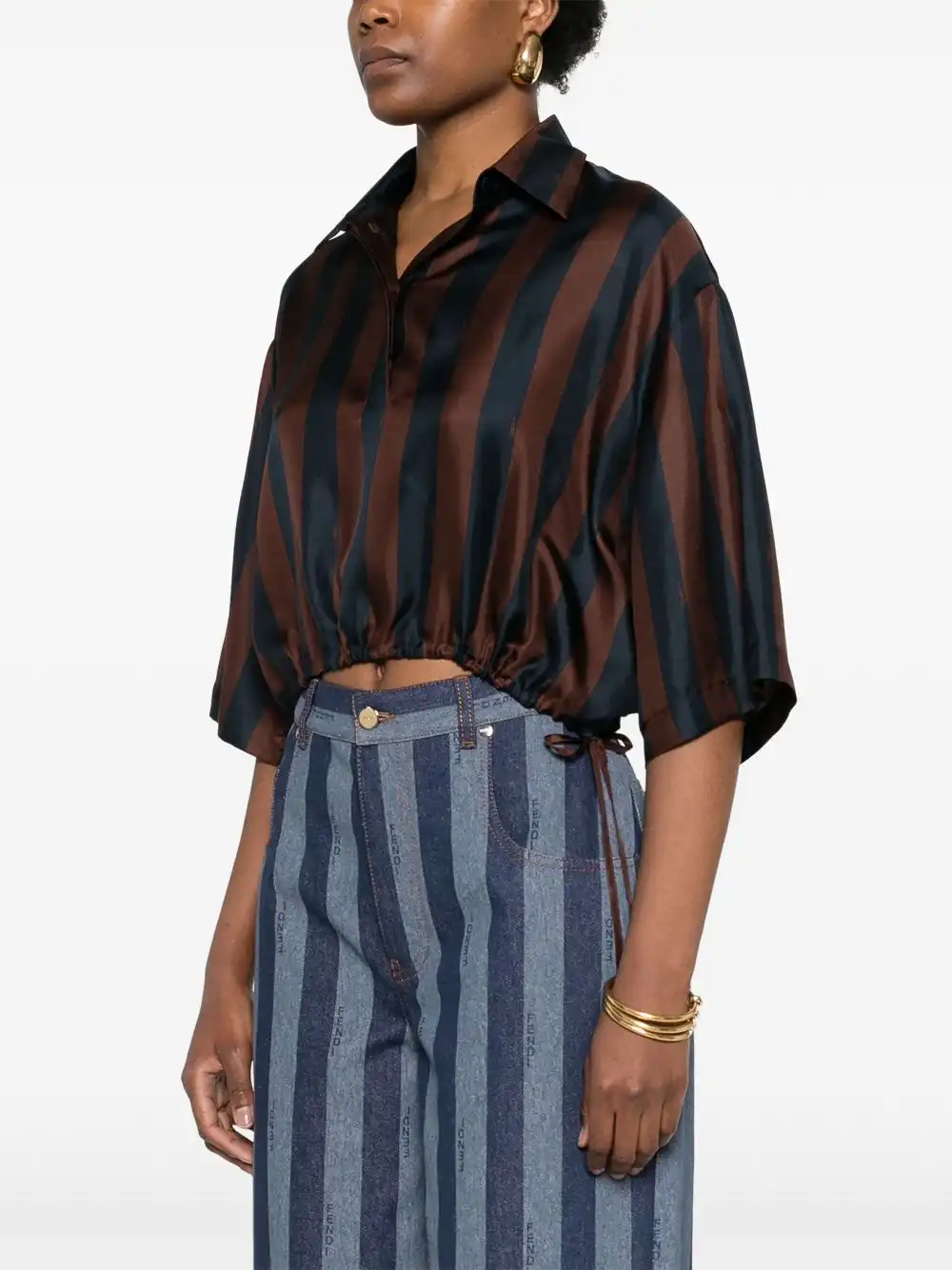 Cheap FENDI Pequin striped cropped shirt