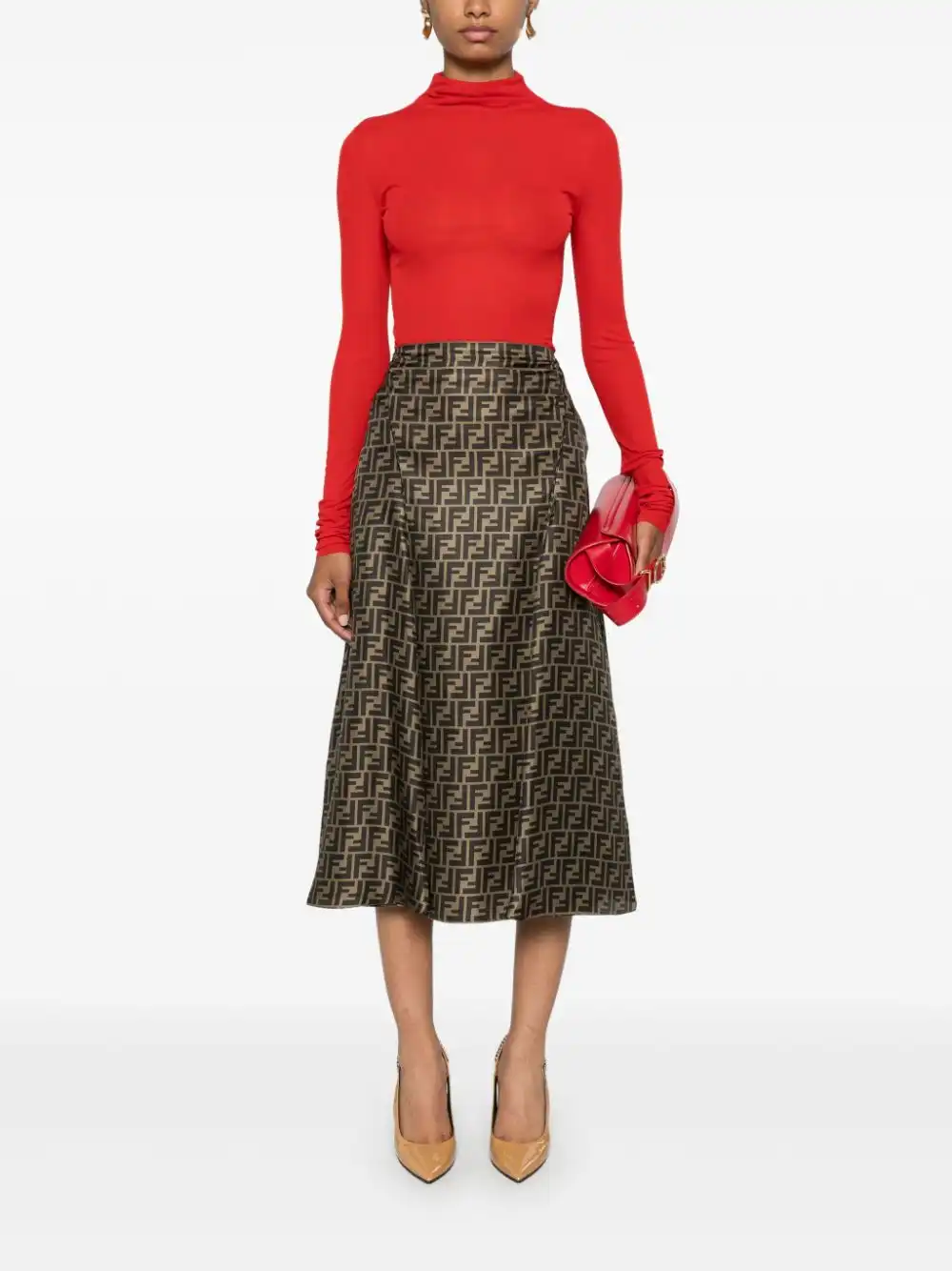 Cheap FENDI FF-pattern print midi skirt