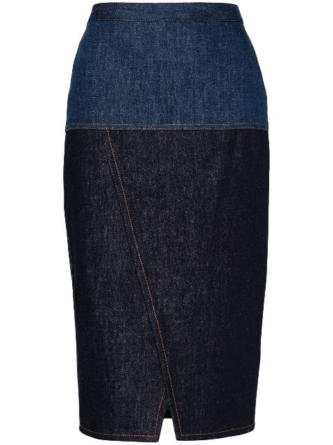 FENDI two-tone denim midi skirt