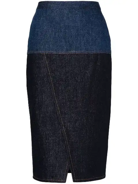 Affordable FENDI two-tone denim midi skirt