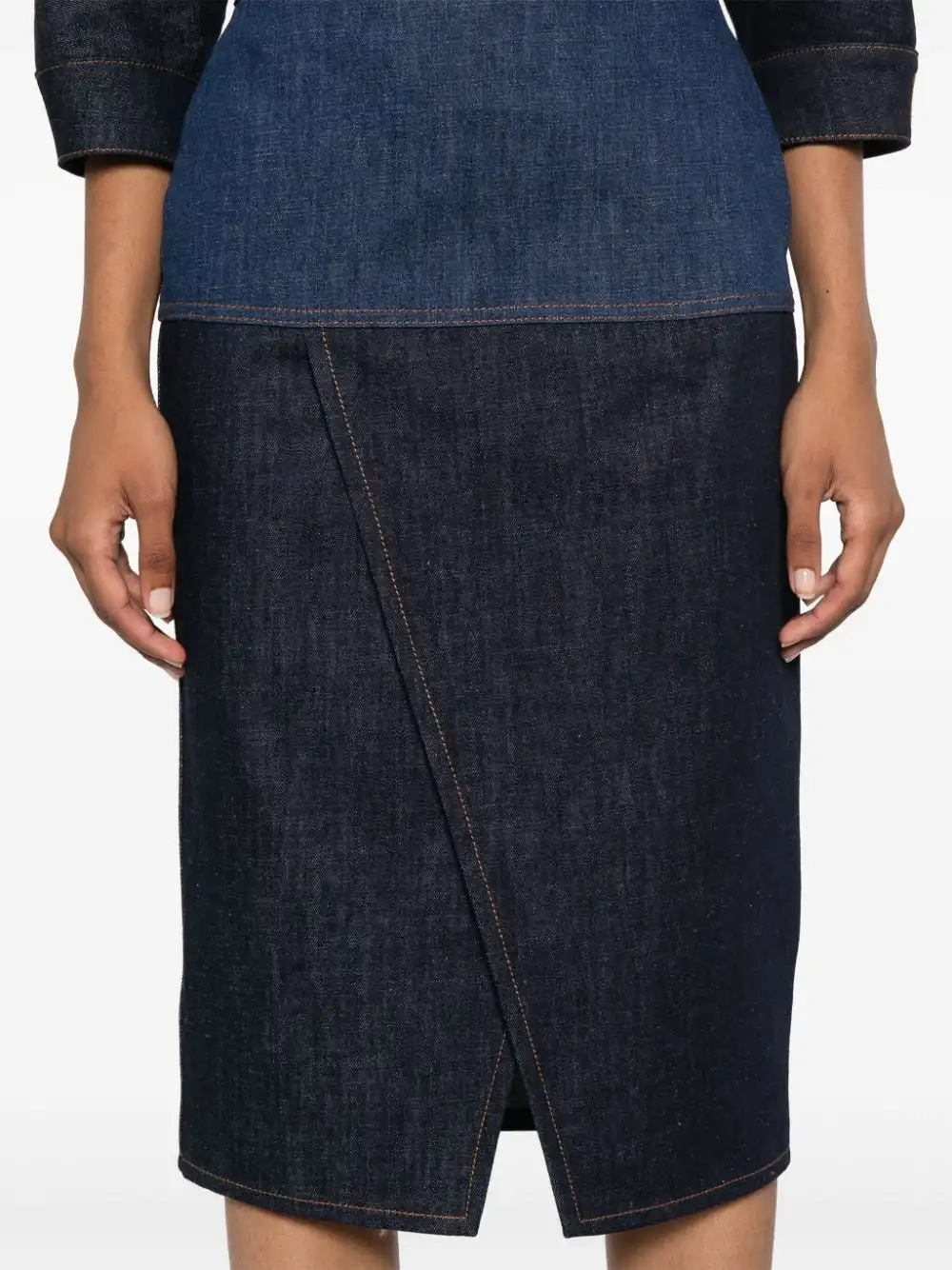 Affordable FENDI two-tone denim midi skirt