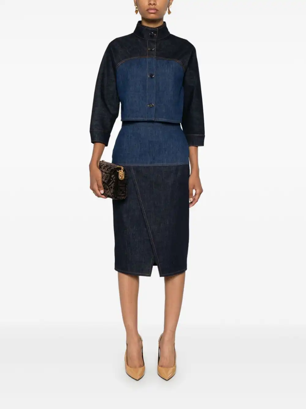 Affordable FENDI two-tone denim midi skirt