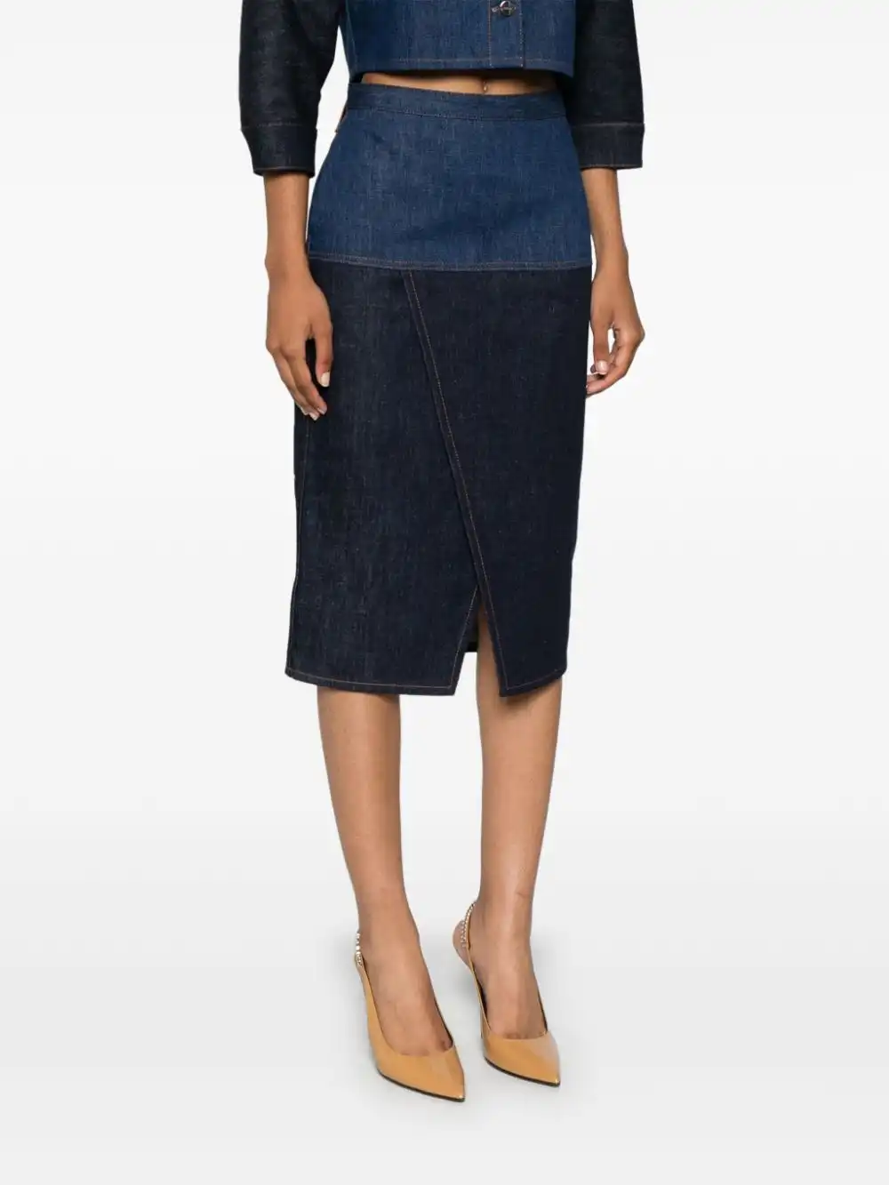 Affordable FENDI two-tone denim midi skirt