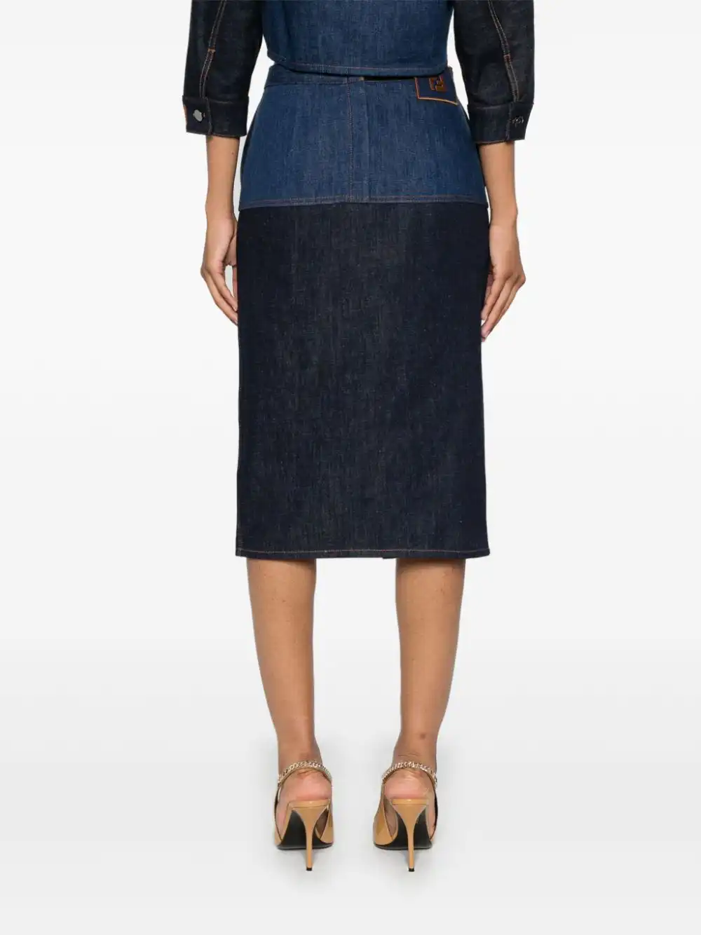 Affordable FENDI two-tone denim midi skirt