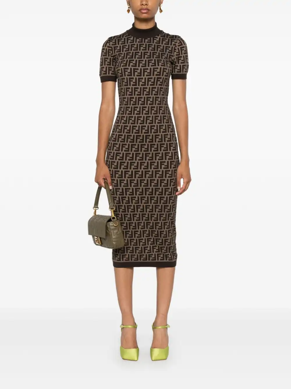 Cheap FENDI FF-jacquard midi dress