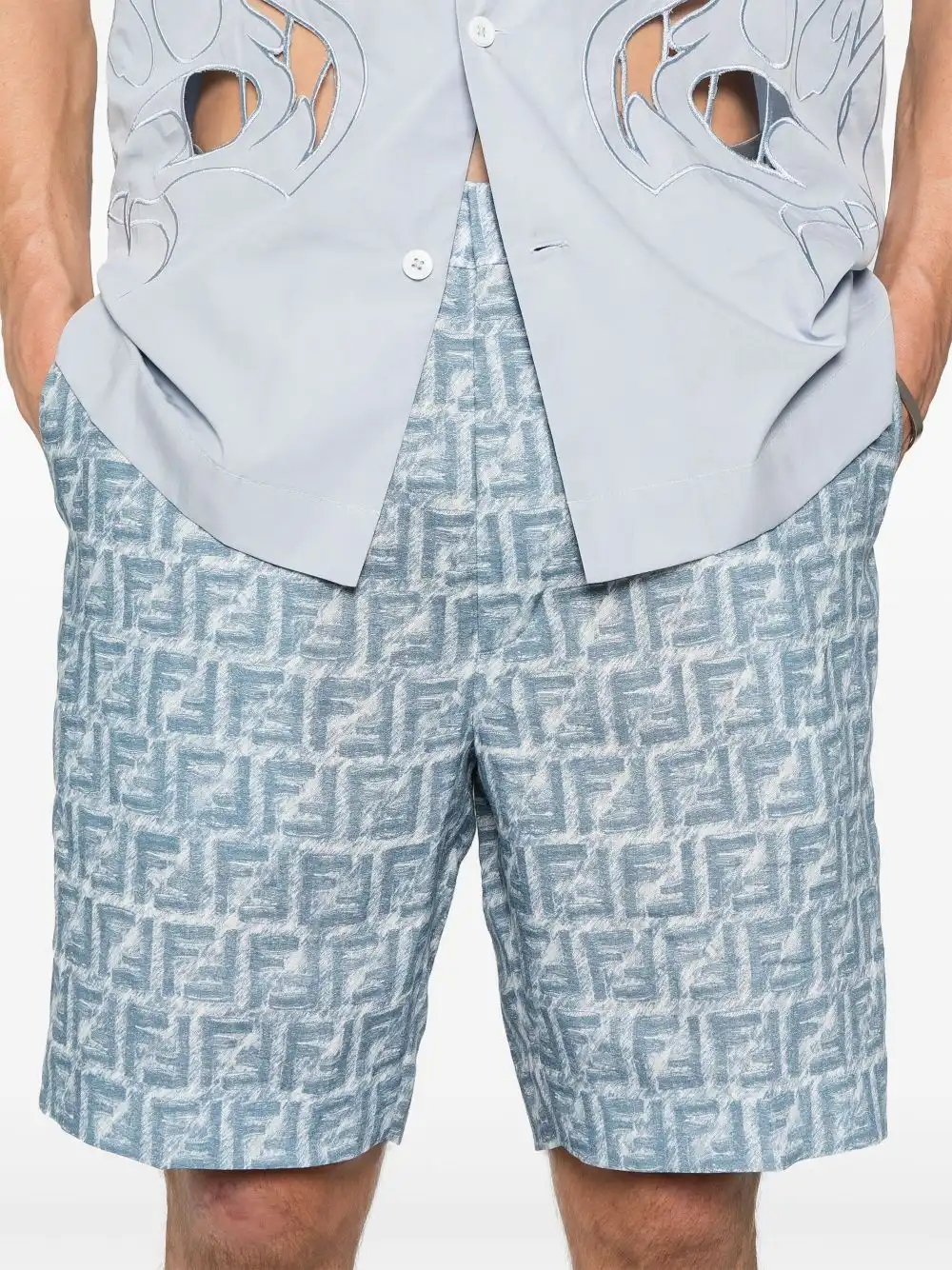 Affordable FENDI mid-rise linen bermuda shorts