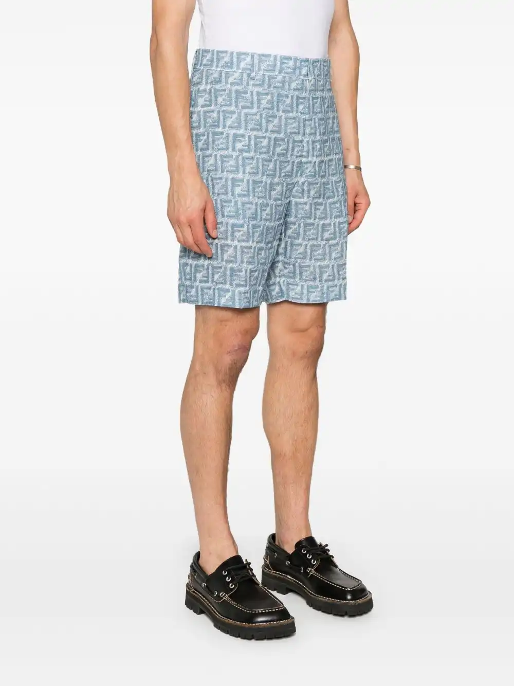 Affordable FENDI mid-rise linen bermuda shorts