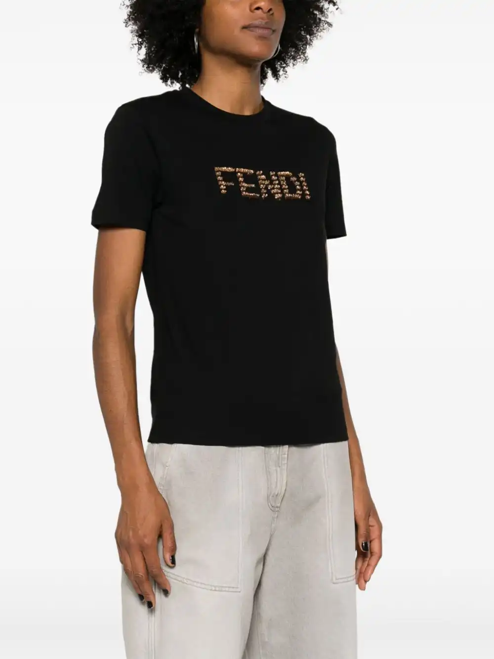 Affordable FENDI sequin logo-detail cotton T-shirt