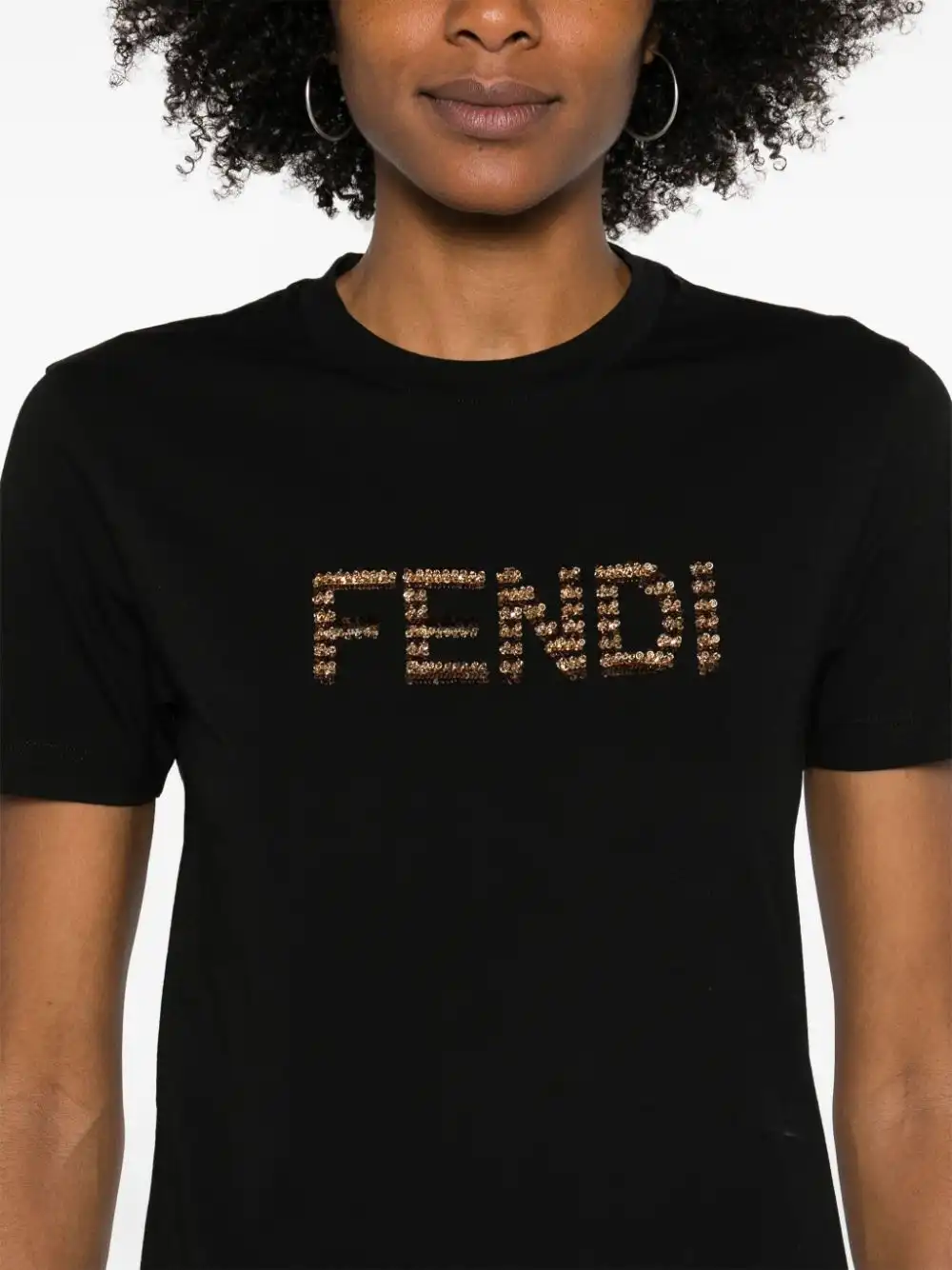 Affordable FENDI sequin logo-detail cotton T-shirt