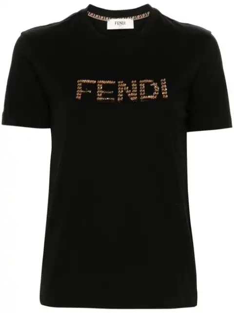 FENDI sequin logo-detail cotton T-shirt