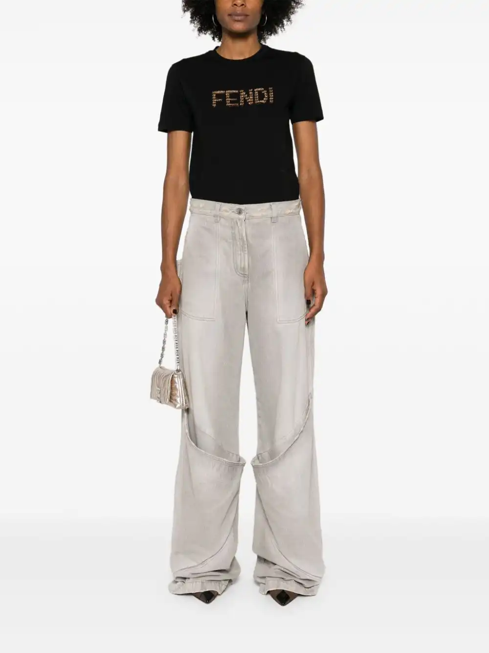 Affordable FENDI sequin logo-detail cotton T-shirt