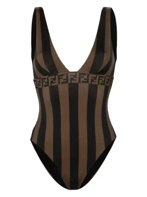 FENDI FF motif striped swimsuit