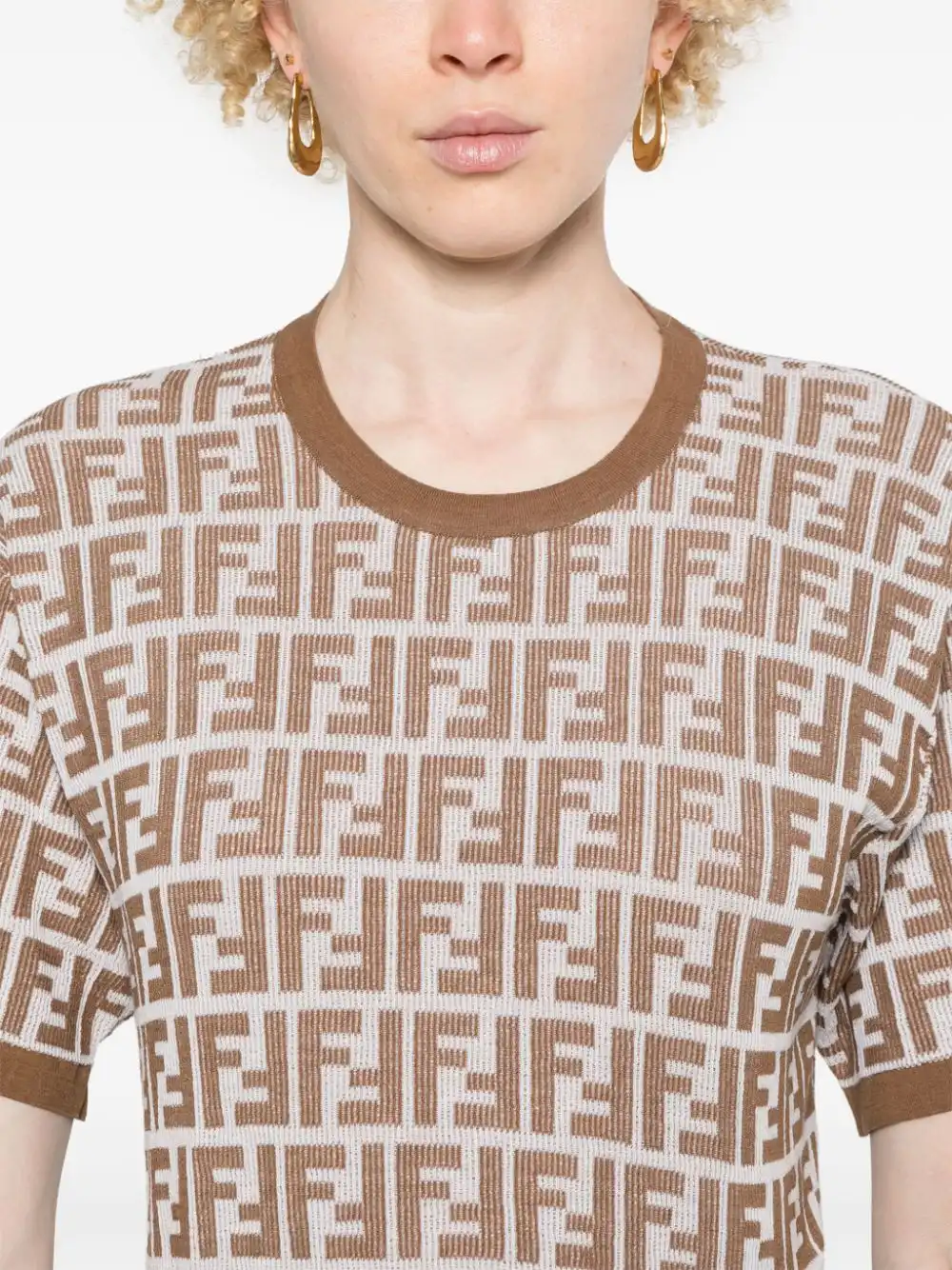 Affordable FENDI FF-pattern knitted T-shirt