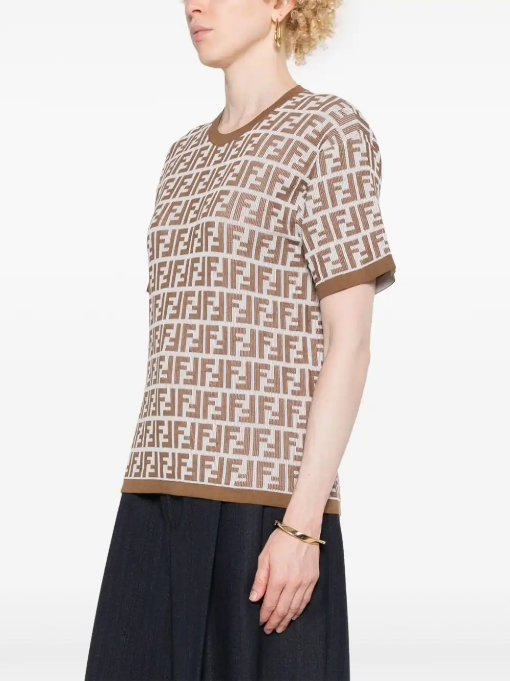 Affordable FENDI FF-pattern knitted T-shirt