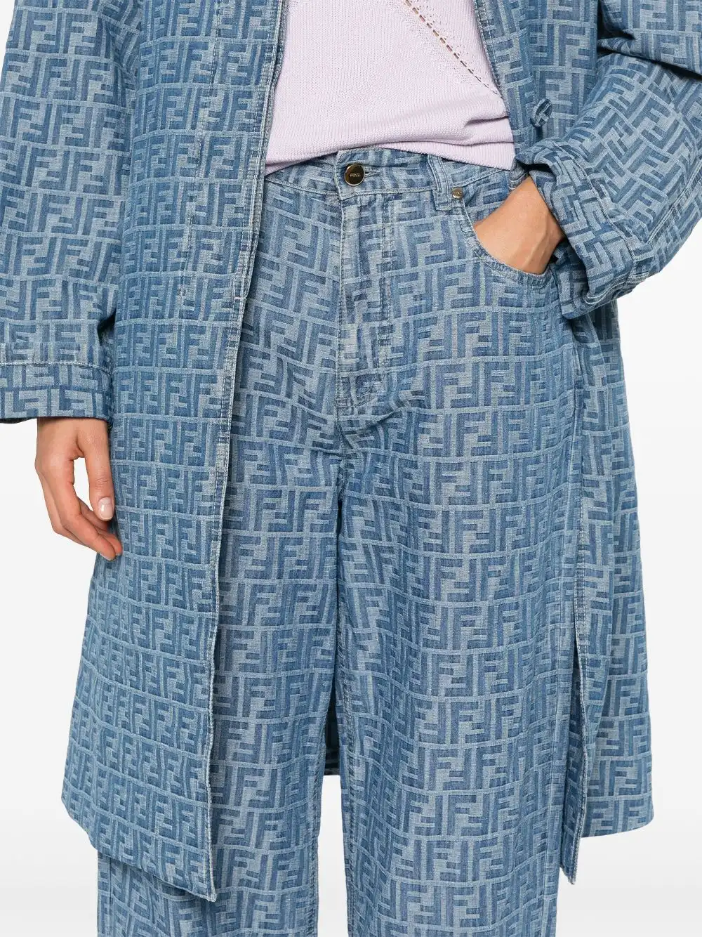 Cheap FENDI FF-motif chambray trousers