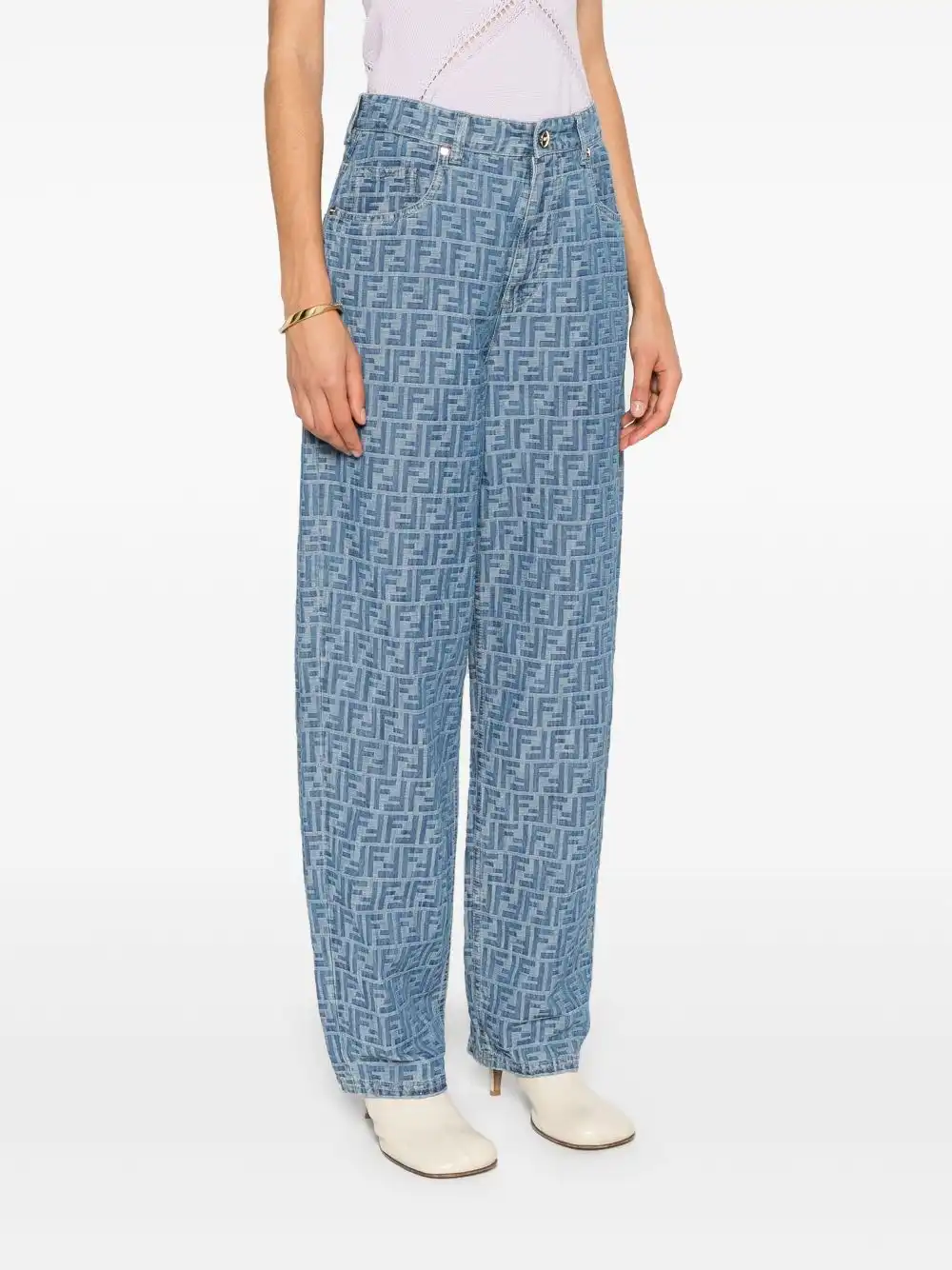 Cheap FENDI FF-motif chambray trousers