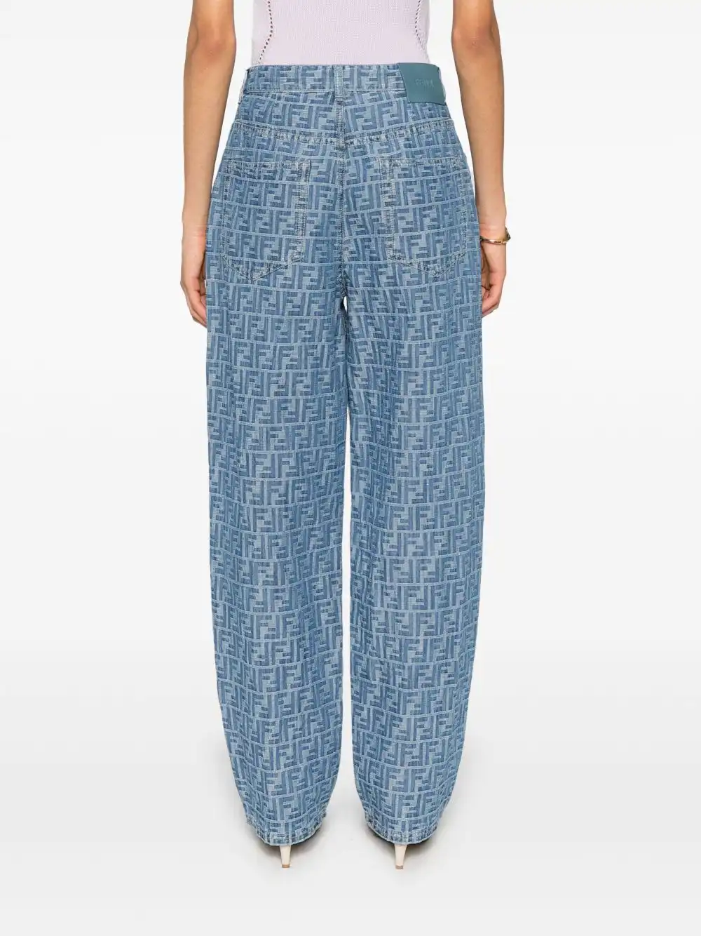 Cheap FENDI FF-motif chambray trousers