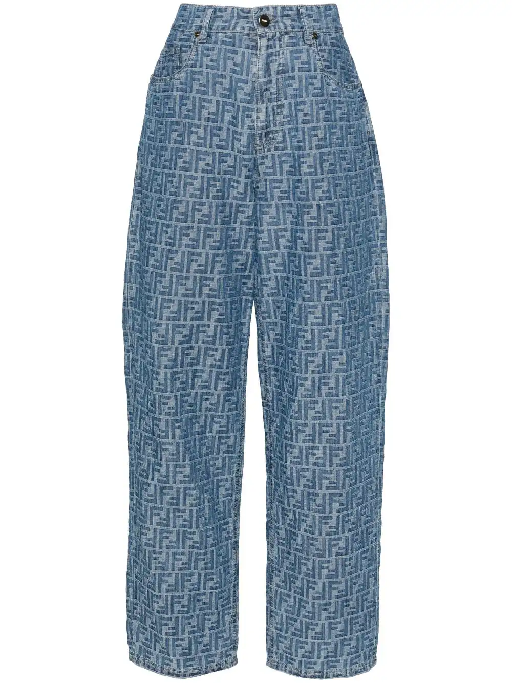 Cheap FENDI FF-motif chambray trousers