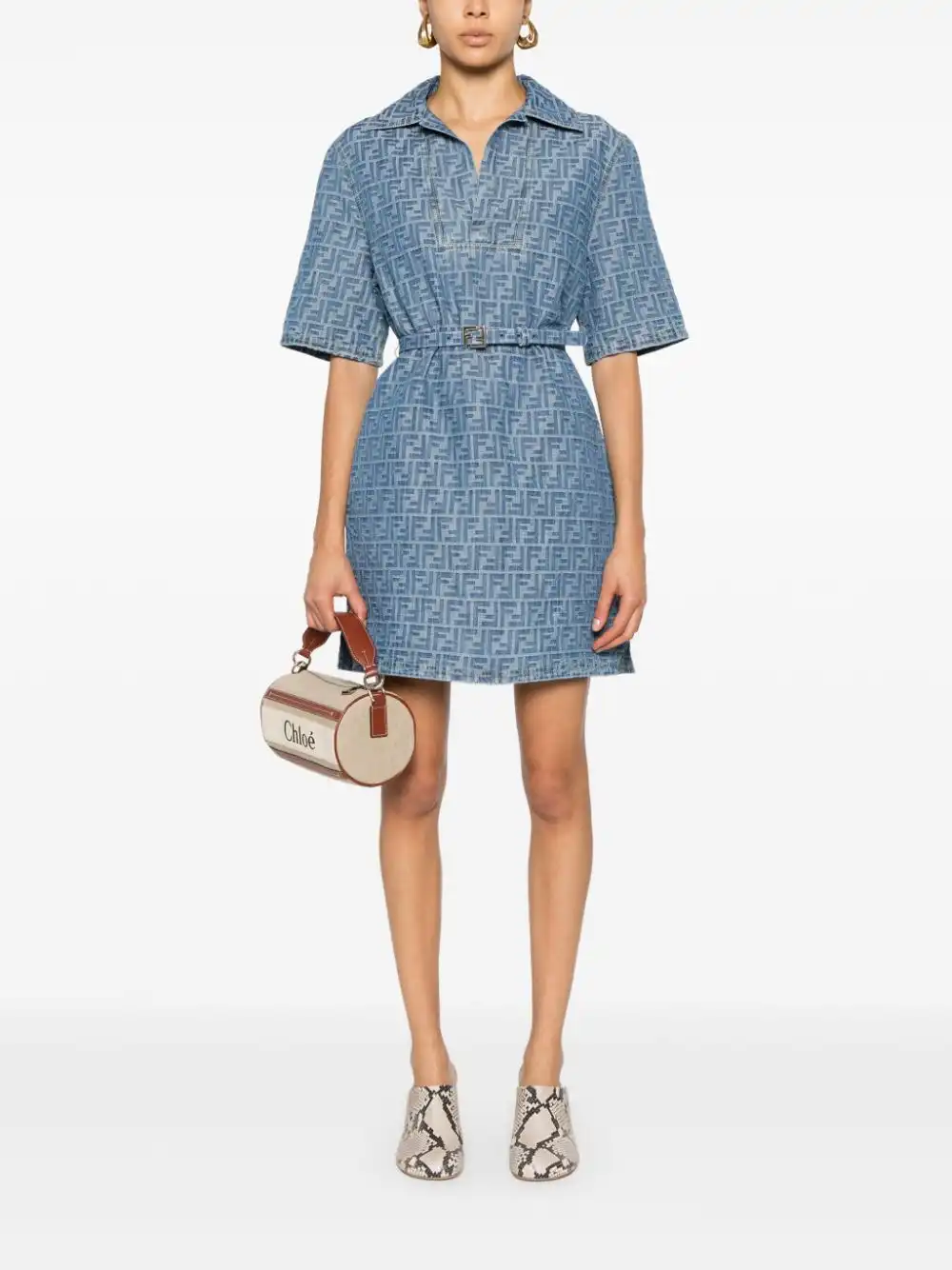 Affordable FENDI FF-motif belted mini dress