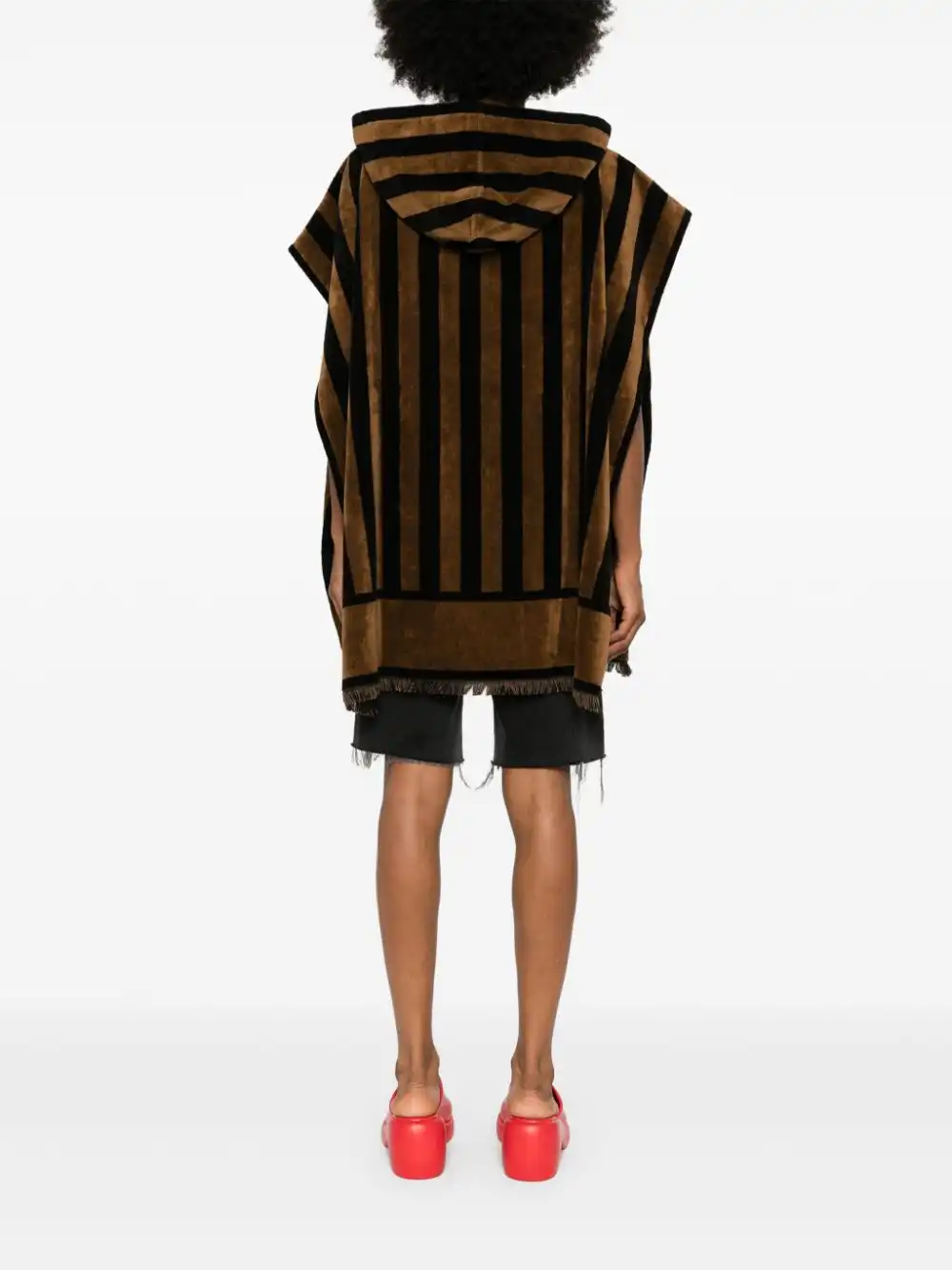 Affordable FENDI Pequin-stripe frayed poncho