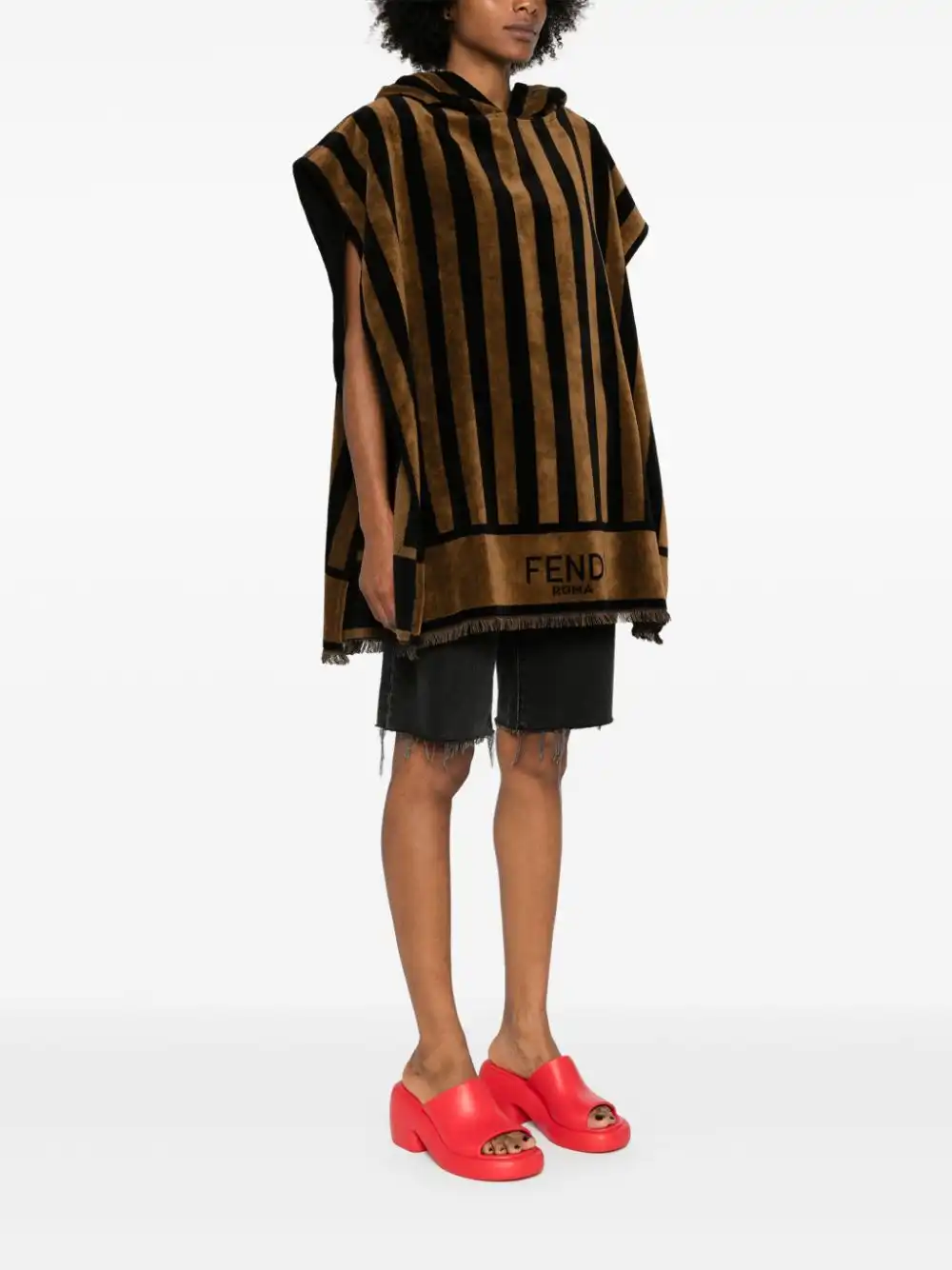 Affordable FENDI Pequin-stripe frayed poncho