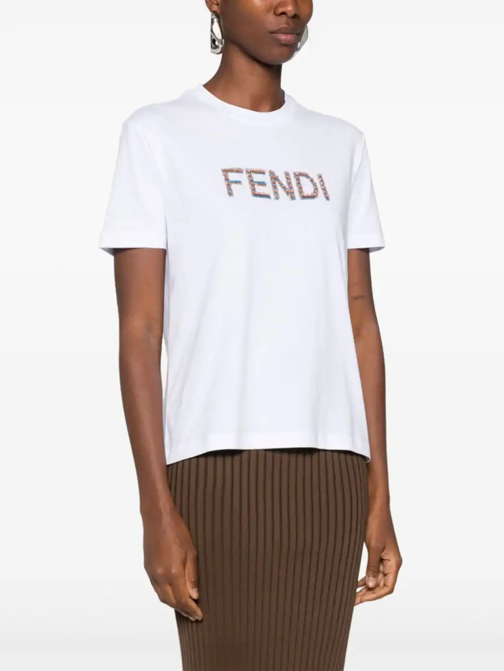 Cheap FENDI logo sequin-embellished T-shirt