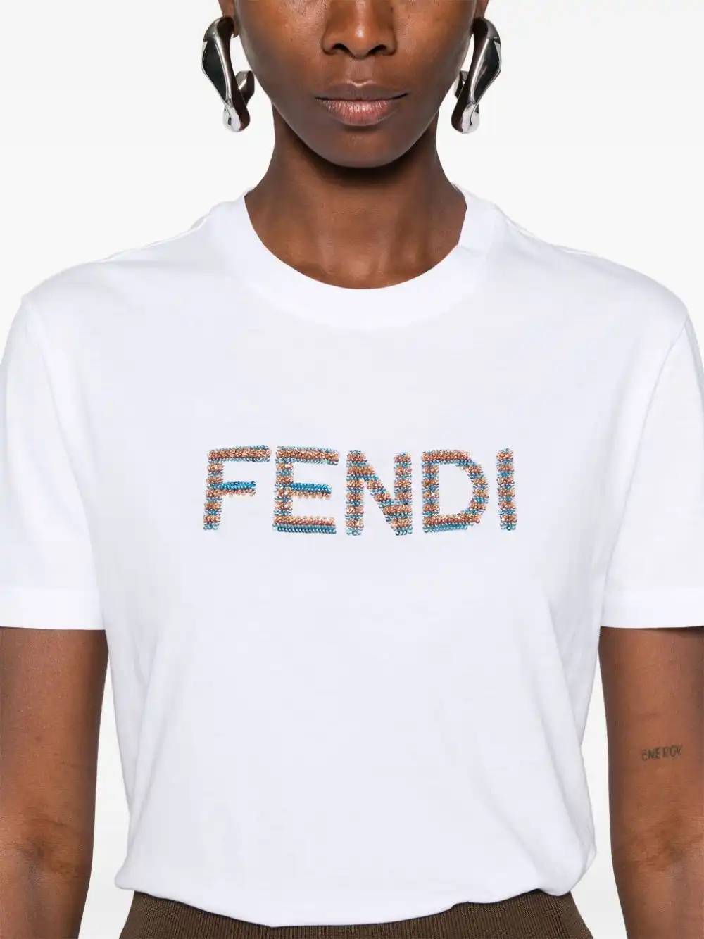 Cheap FENDI logo sequin-embellished T-shirt