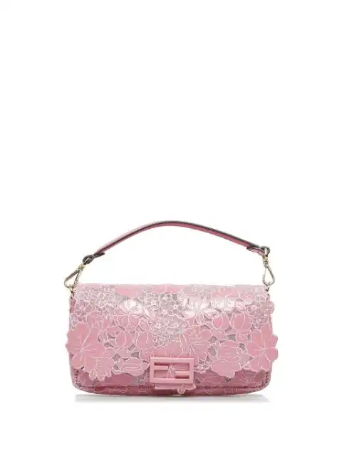 Fendi 2020-2021 Embroidered Lace Baguette satchel