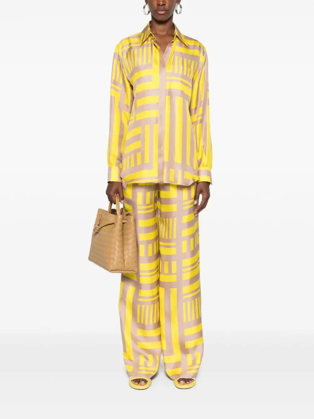 Affordable FENDI FF Labyrinth-print silk trousers