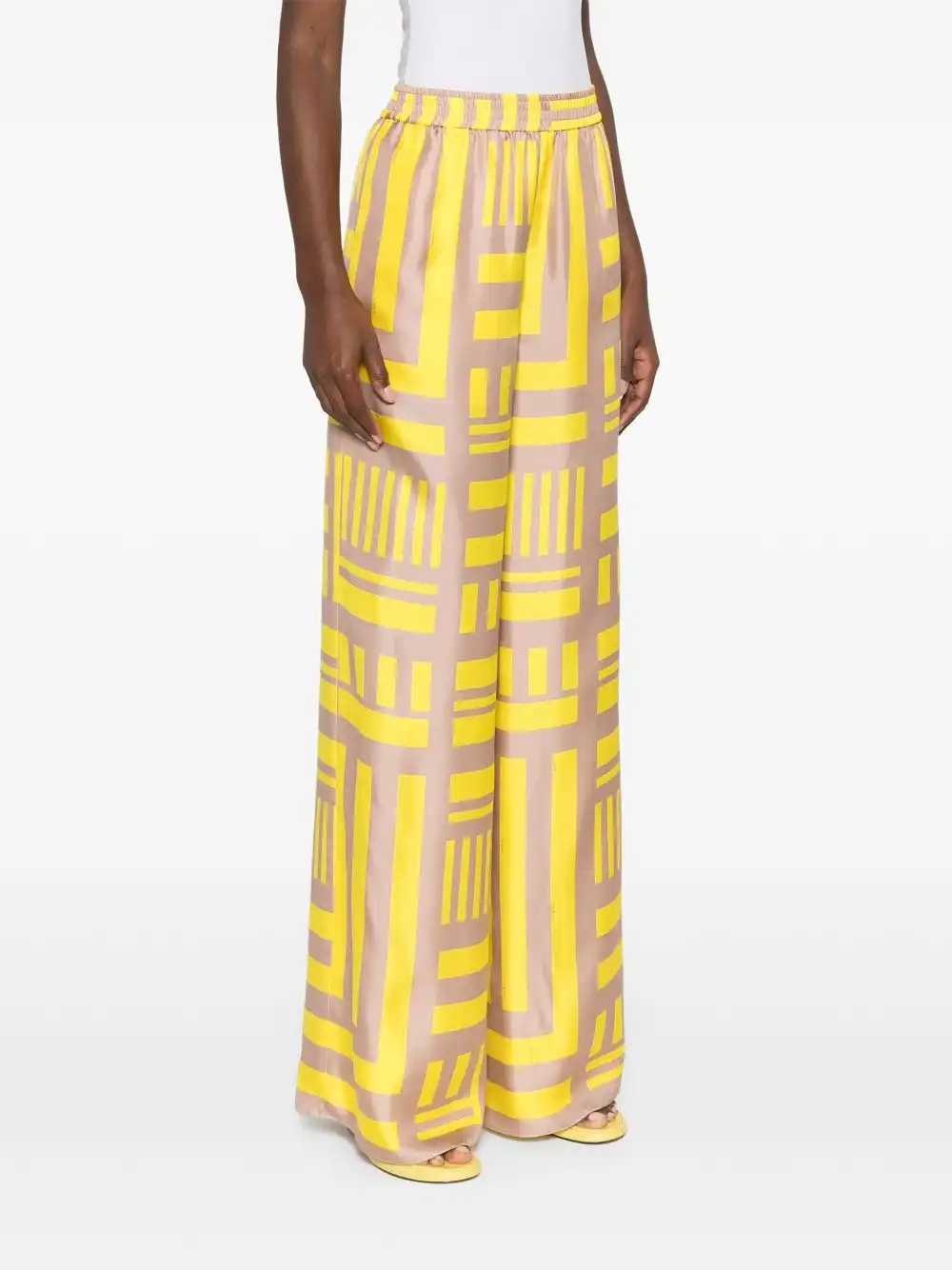 Affordable FENDI FF Labyrinth-print silk trousers