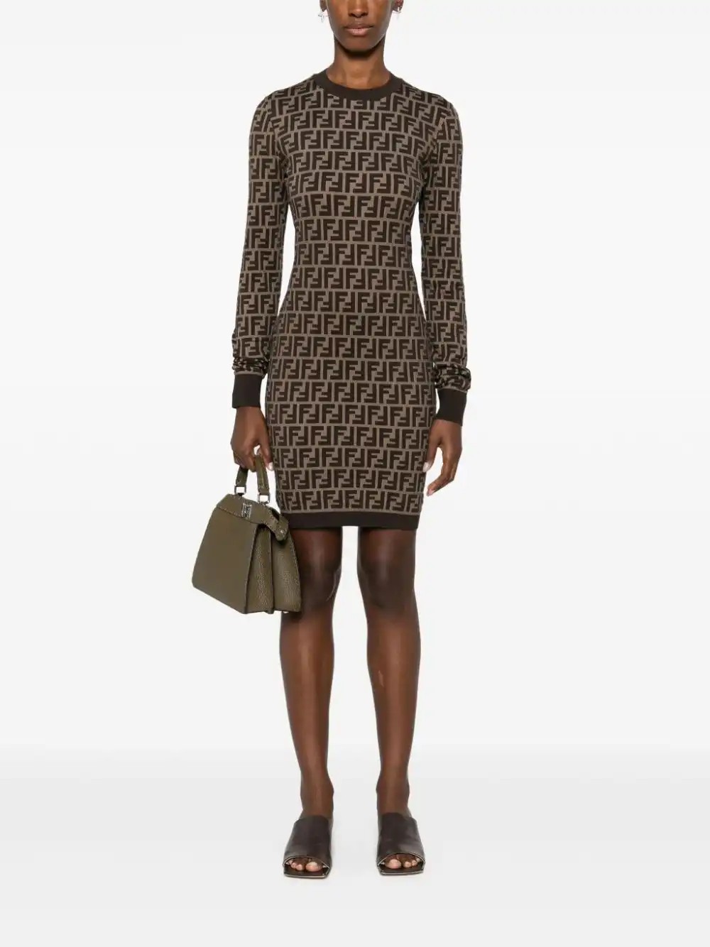 Affordable FENDI Zucca long-sleeved minidress