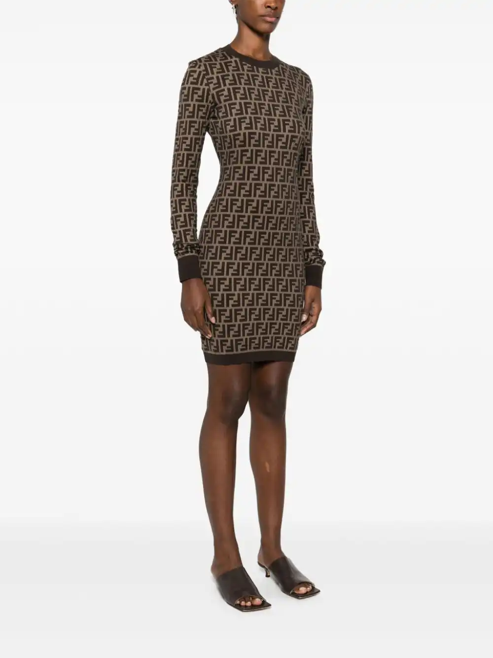 Affordable FENDI Zucca long-sleeved minidress