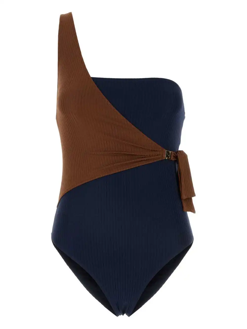 Affordable FENDI one-shoulder two-tone swimsuit