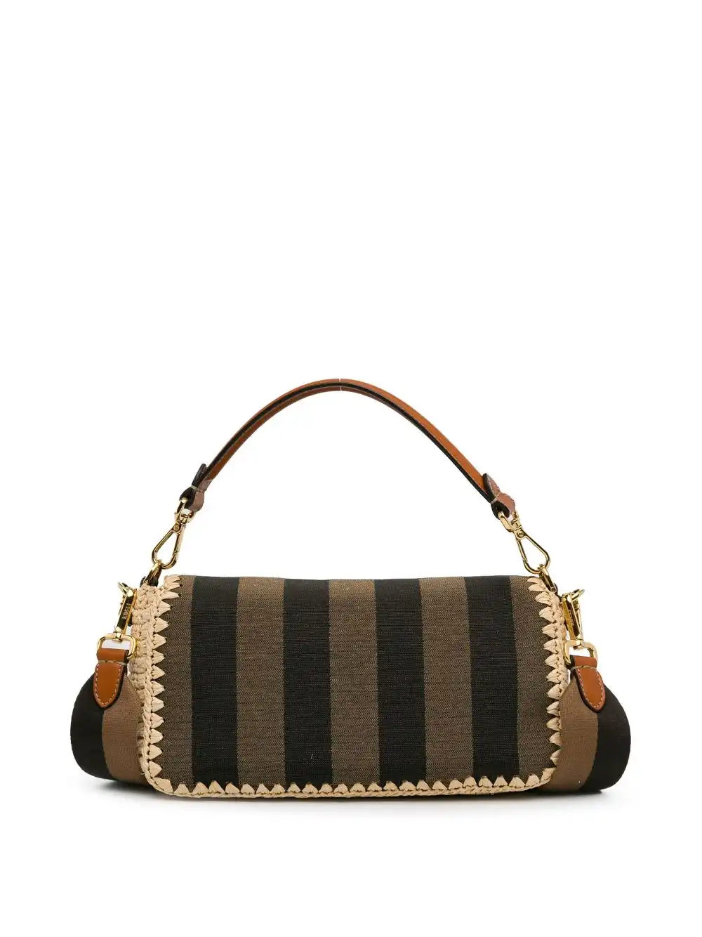 Affordable Fendi 2018-2023 Pequin Gingham Canvas And Raffia Baguette satchel