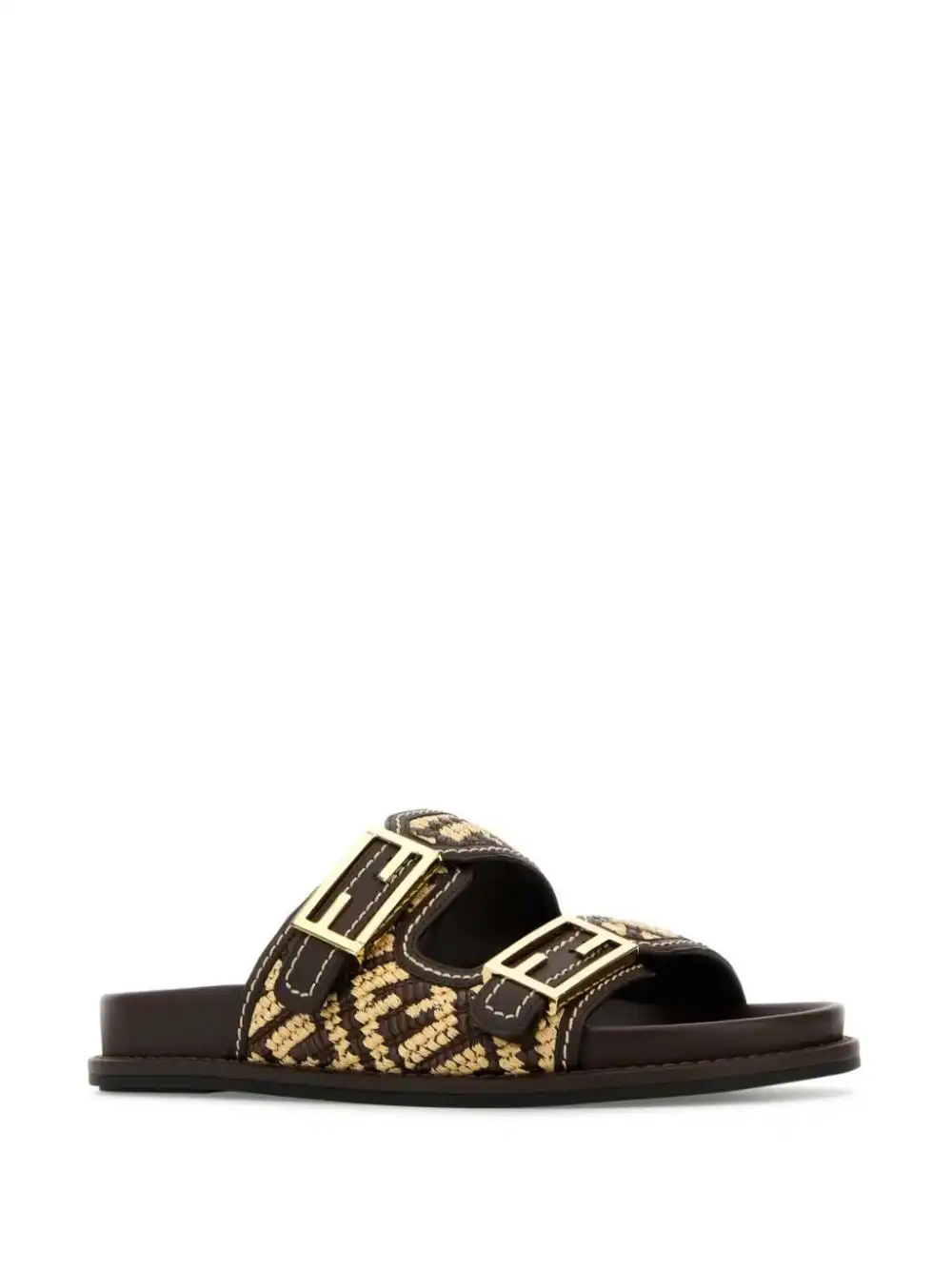 Cheap FENDI FF-jacquard raffia slides