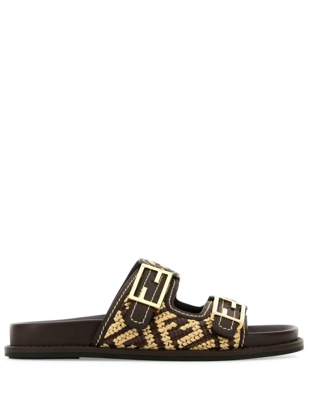 Cheap FENDI FF-jacquard raffia slides