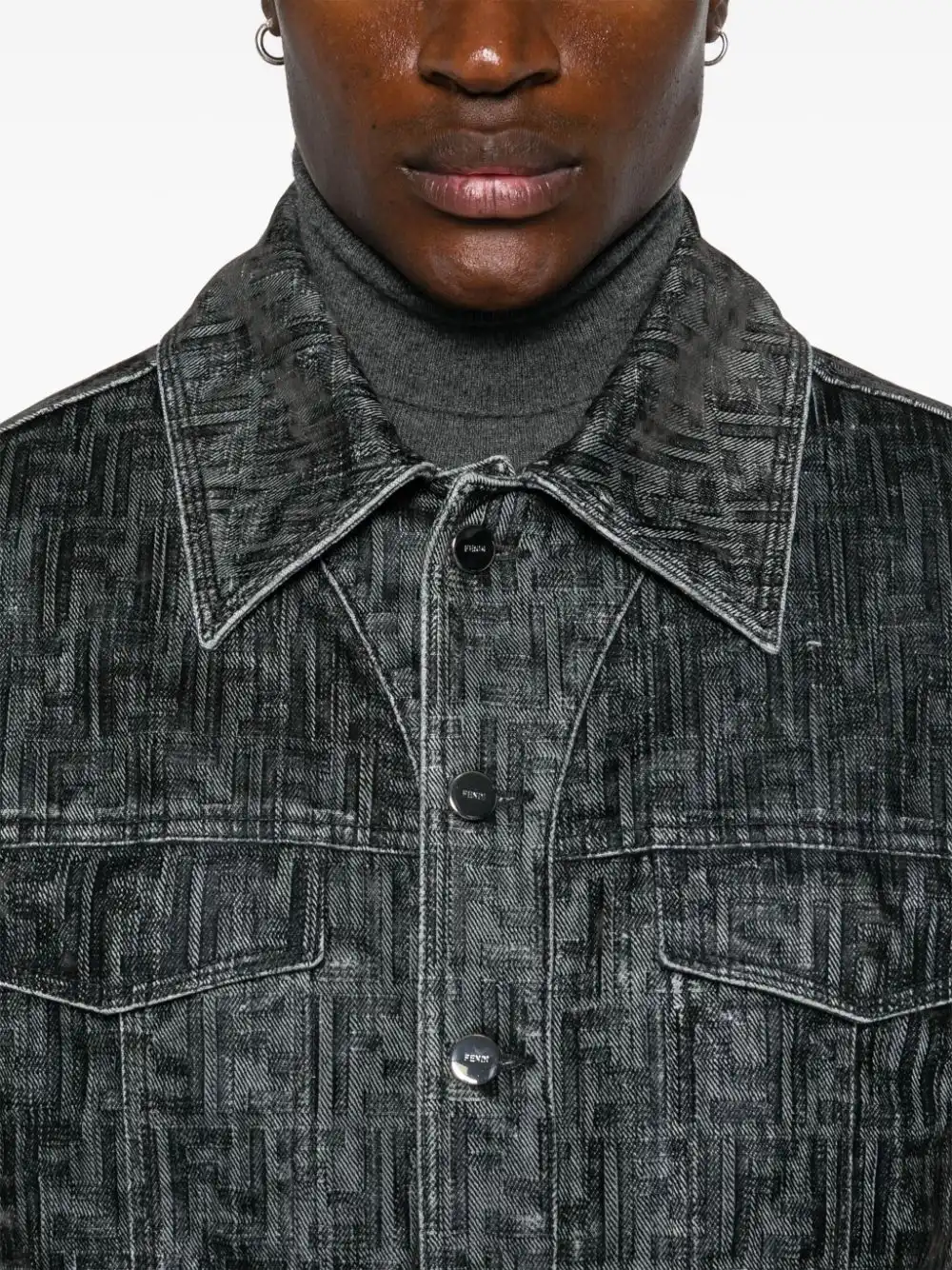 Cheap FENDI FF-motif denim jacket