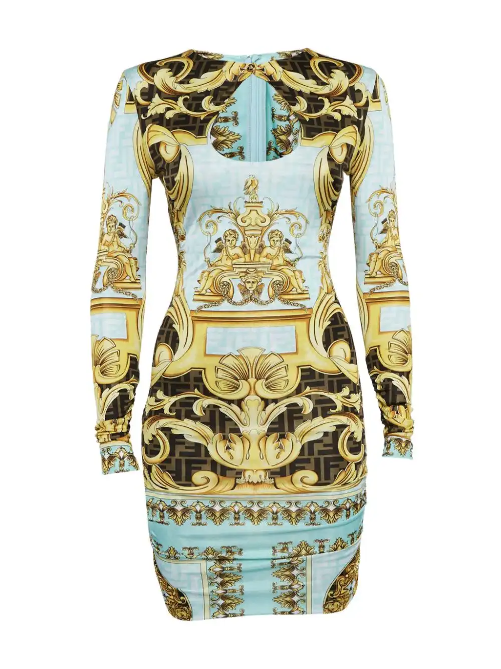 Affordable FENDI Fendace Gold Baroque Mini Dress