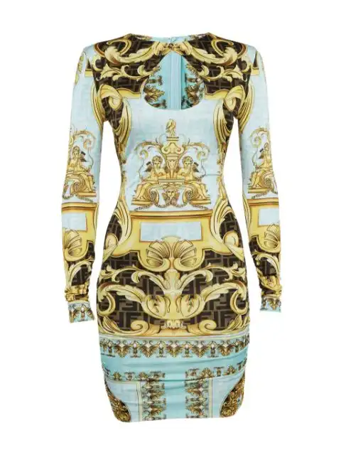 FENDI Fendace Gold Baroque Mini Dress