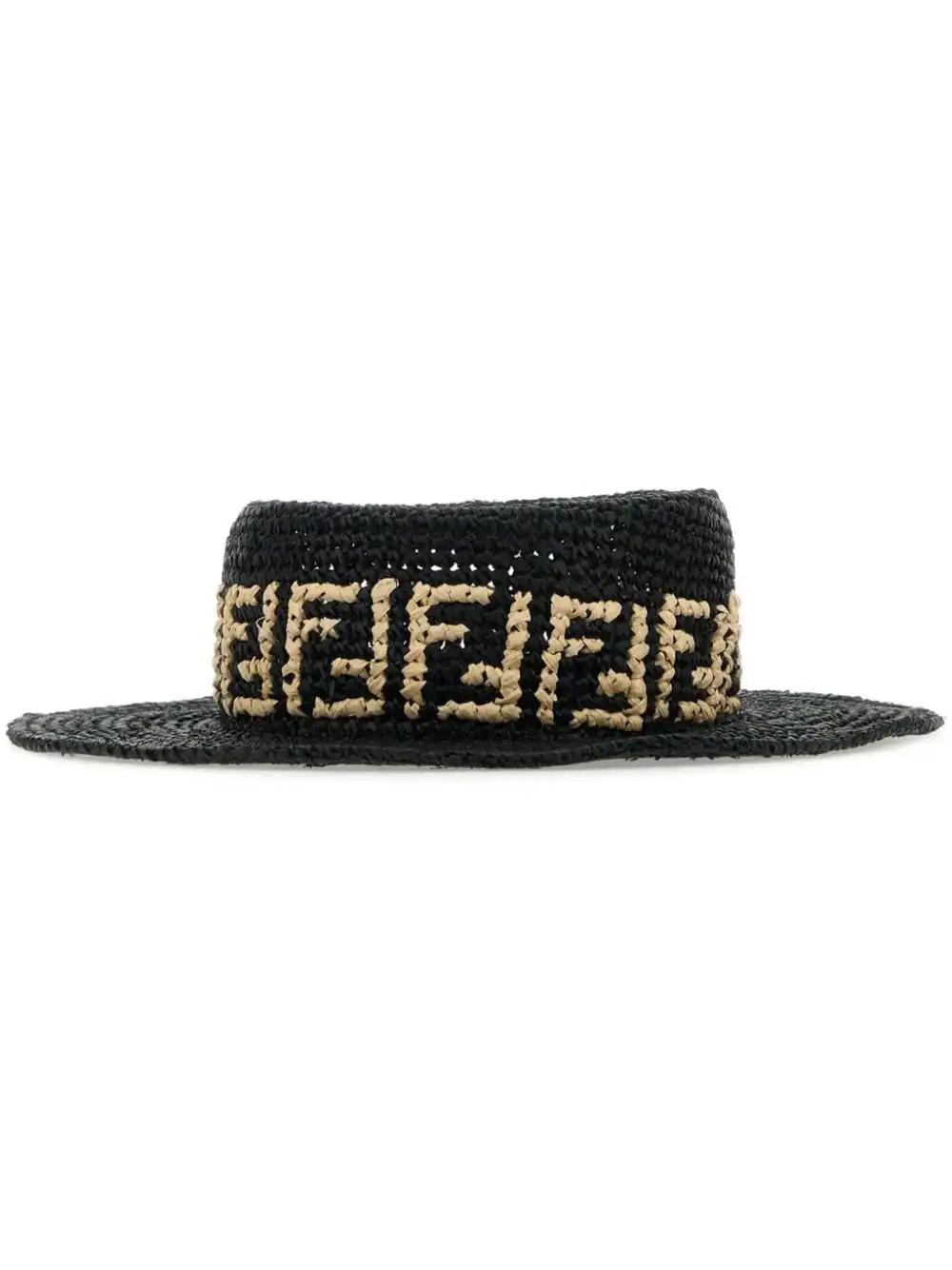 Affordable FENDI monogram-pattern raffia hat