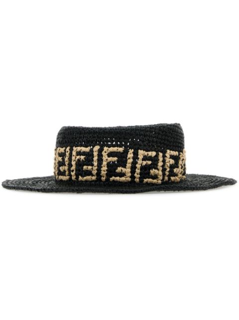 FENDI monogram-pattern raffia hat