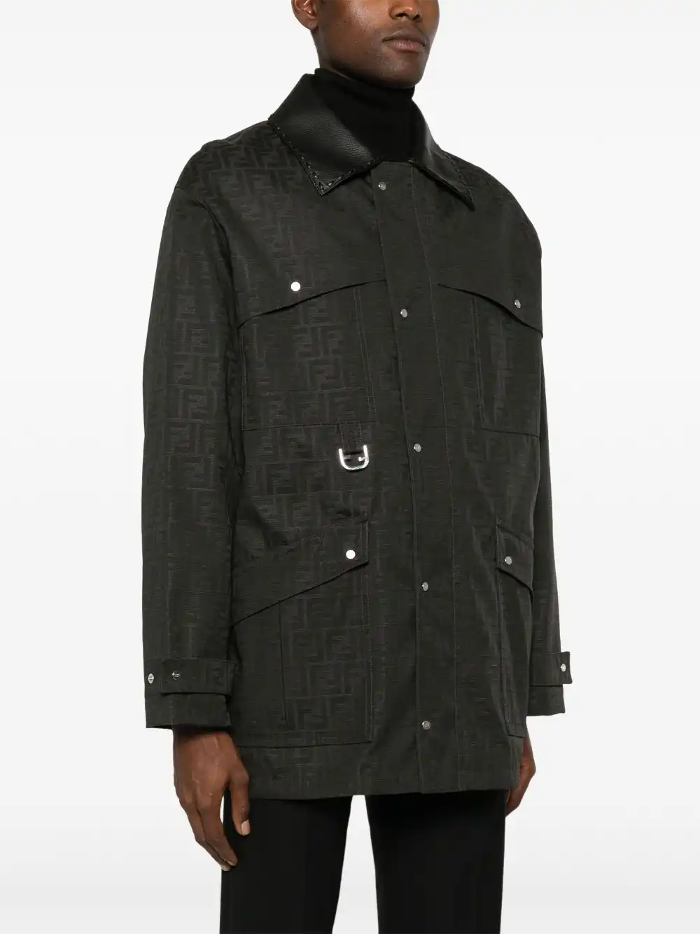 Cheap FENDI FF-jacquard waxed coat